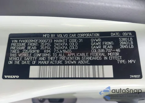 2015 Volvo Xc60 T6 Platinum from USA, damaged, VIN YV4902RM2F2666733